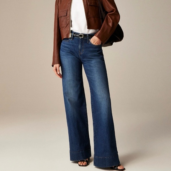 J. Crew Denim - J. Crew ‘96 Low Rise Denim Trouser Wide Leg Jeans Dark Wash Women’s Size 30 tall